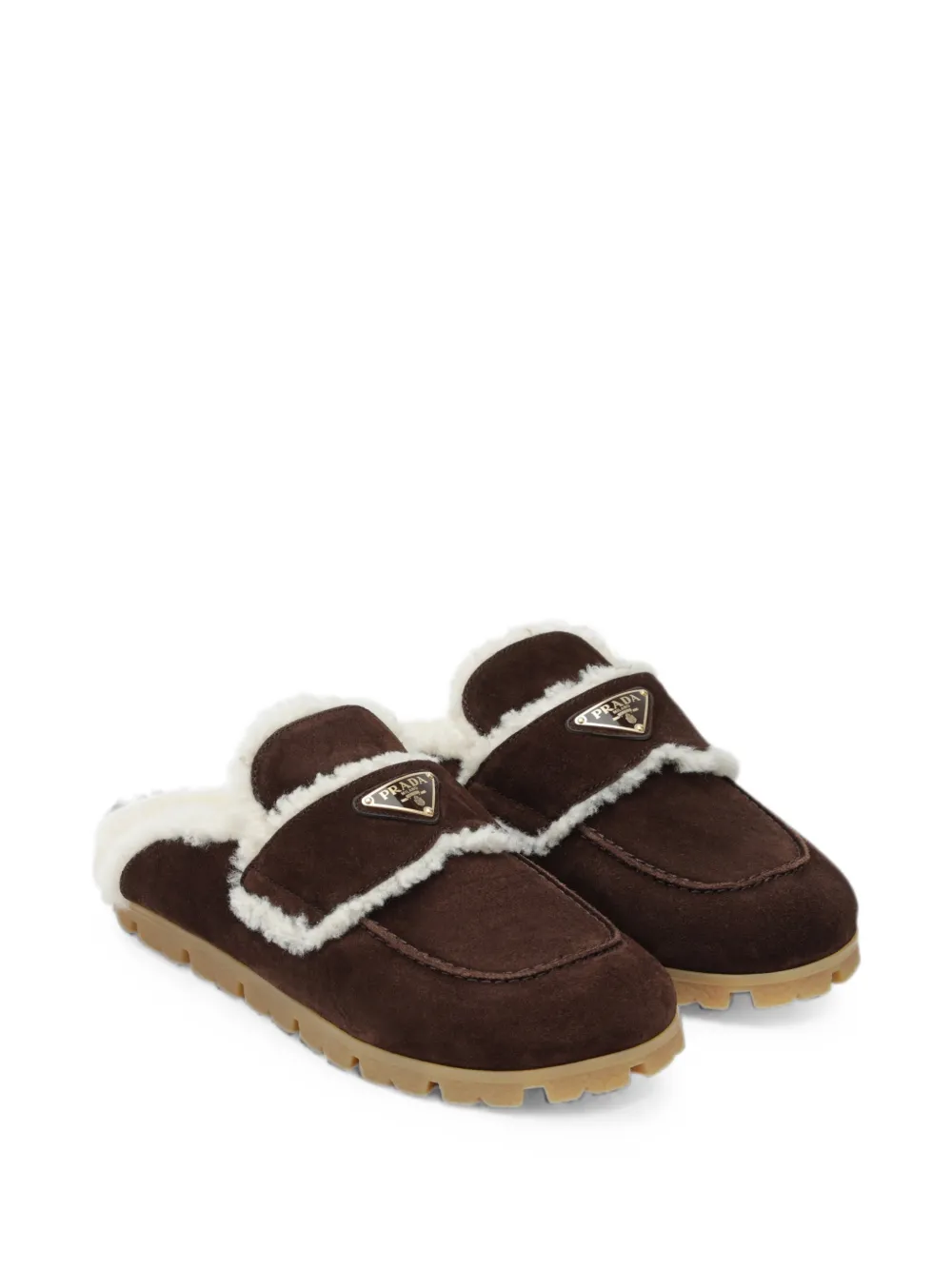 Prada shearling-trim logo-plaque mules Bruin