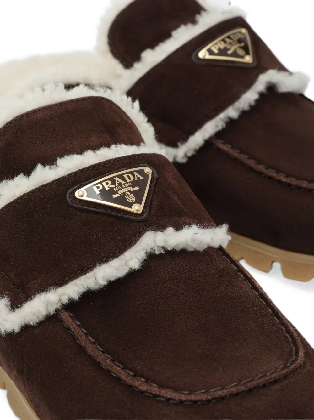 Prada shearling-trim logo-plaque mules Bruin