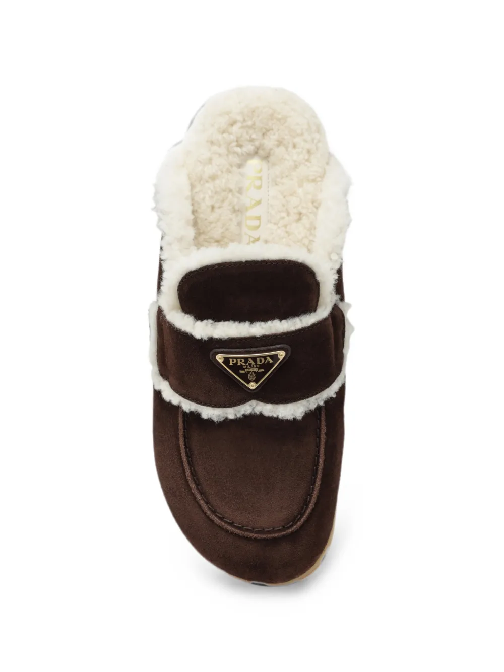 Prada shearling-trim logo-plaque mules Bruin