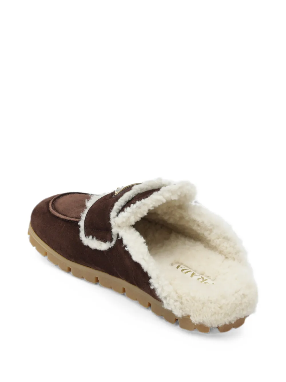 Prada shearling-trim logo-plaque mules Bruin