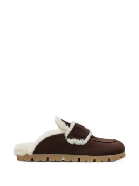 Prada shearling-trim logo-plaque mules