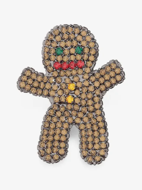 Lisa C crystal-embellished gingerbread-man brooch
