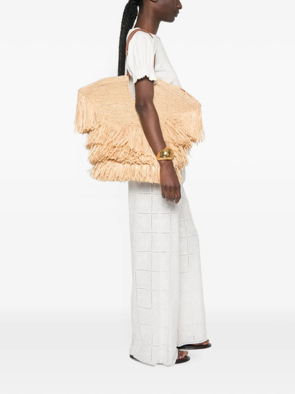 ZIMMERMANN Goldentime medium shopper met franje Beige