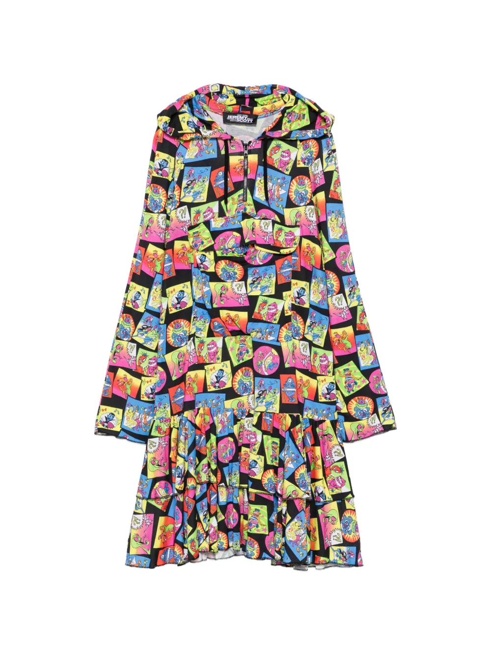 JEREMY SCOTT Pre-Owned robe courte à capuche et superpositions volantées (2020) - Noir