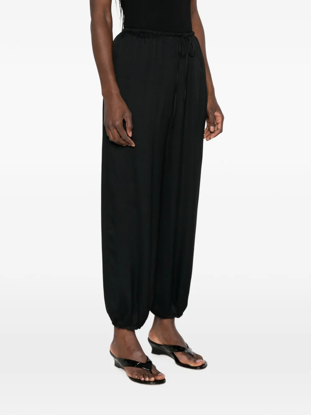 Forte Broek met elastische manchetten en trekkoordtaille Zwart