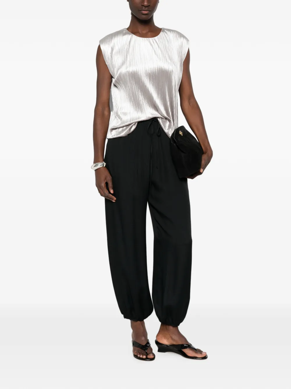 Forte Broek met elastische manchetten en trekkoordtaille Zwart