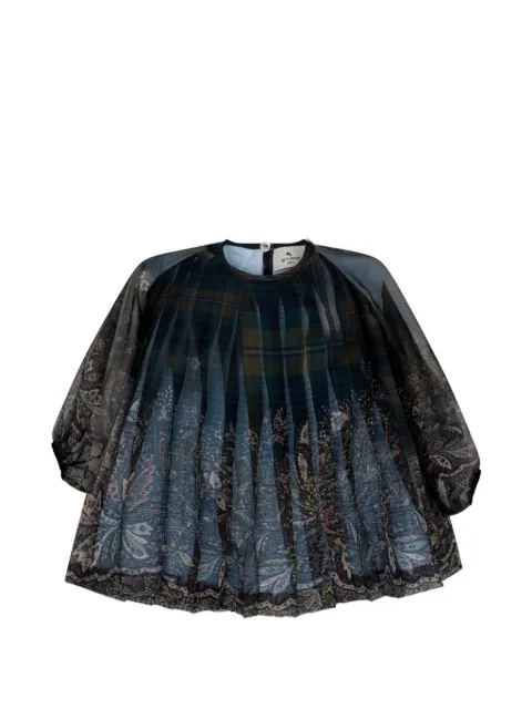 ETRO KIDS pleated dress in lightweight crepon with placed print