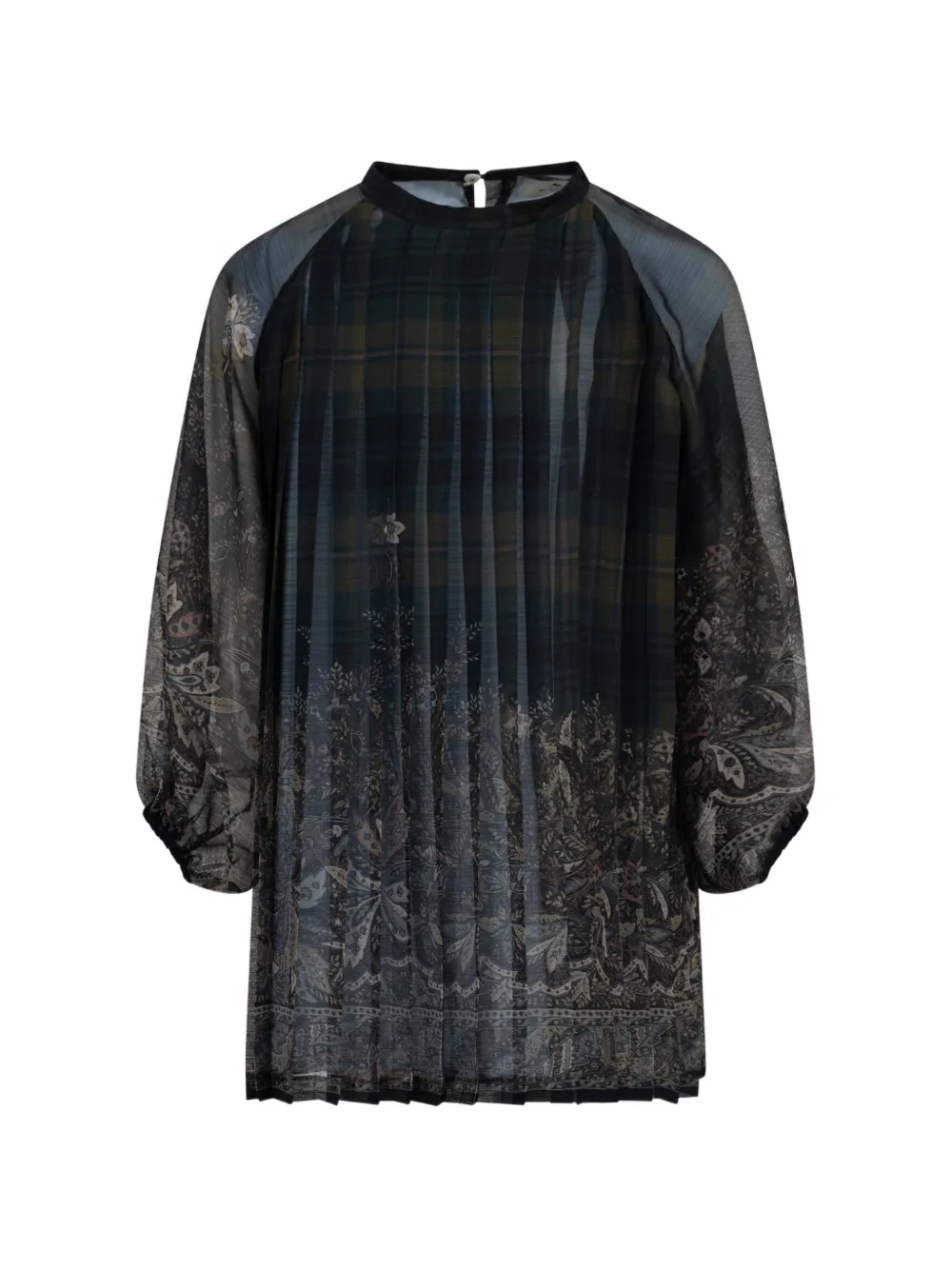 ETRO KIDS pleated dress in lightweight crepon with placed print - Verde