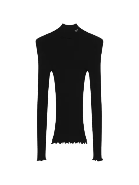 Prada Gerippter Strickpullover mit Rüschenbesatz