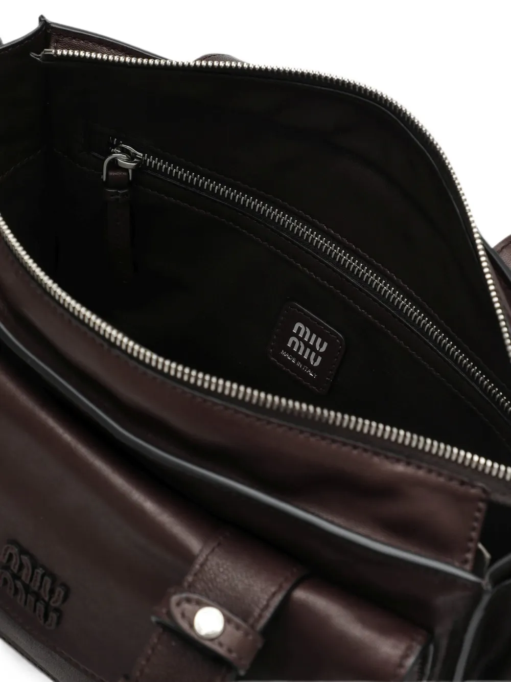 Miu Utilitaire leren schoudertas met logo-reliëf Bruin