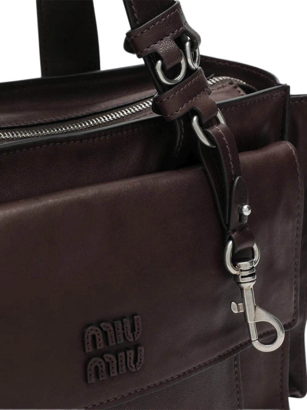 Miu Utilitaire leren schoudertas met logo-reliëf Bruin