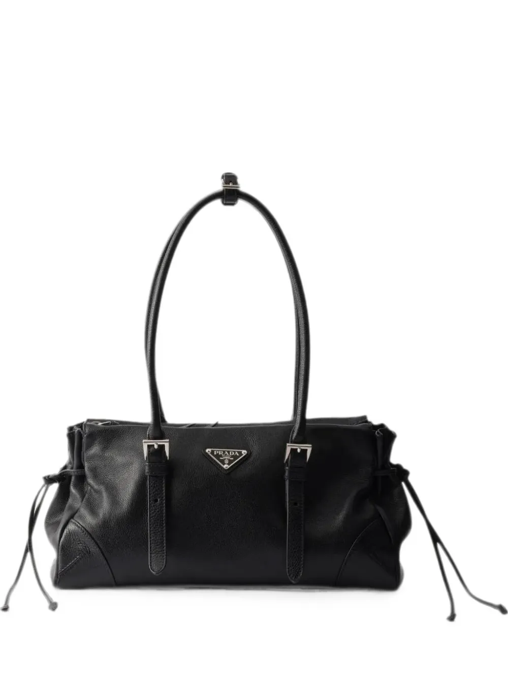 Prada Medium Bonnie schoudertas met logo-plakkaat en gespen Zwart