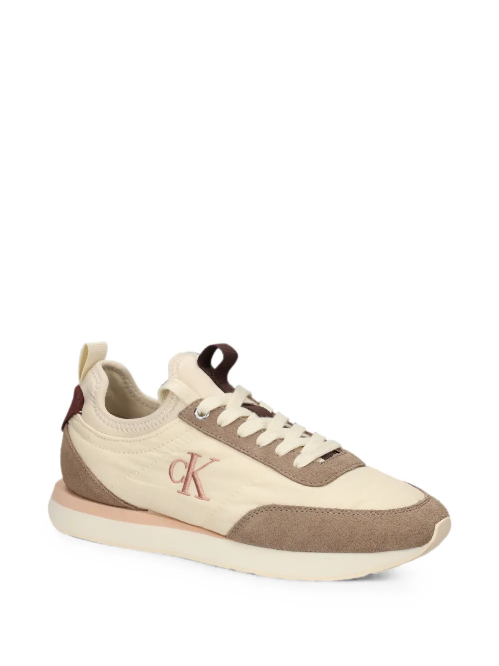 Calvin Klein suede-panelled logo-embroidered runner sneakers Beige