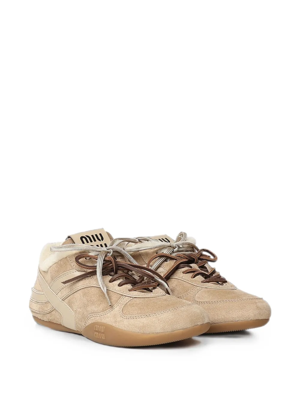 Miu shearling-lined suede sneakers Beige