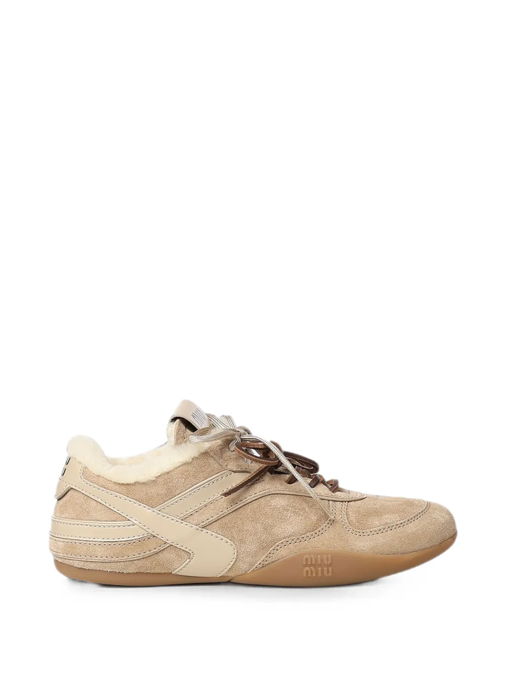 Miu shearling-lined suede sneakers Beige