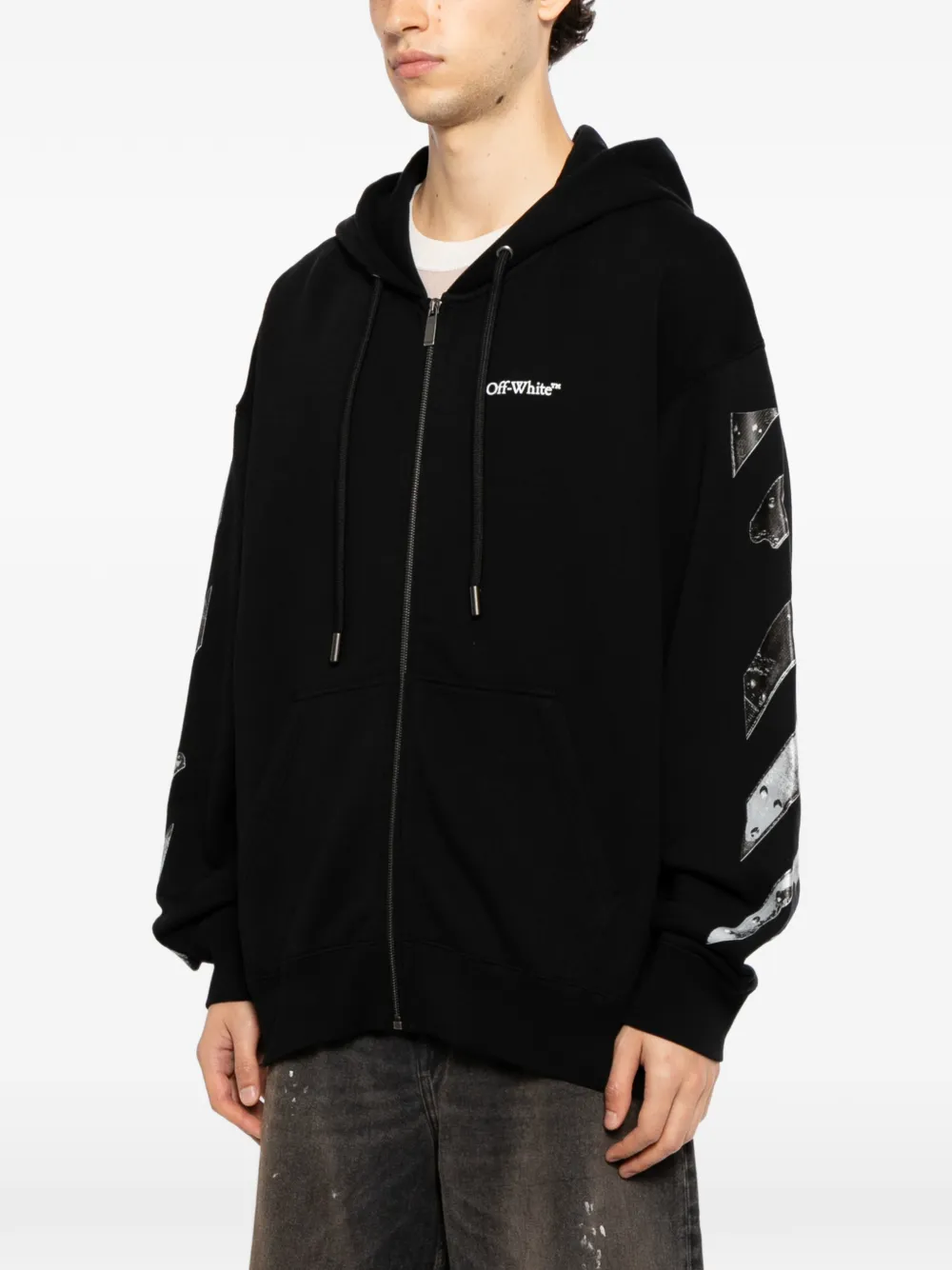 Off-White metal-arrow zip-up hoodie Zwart