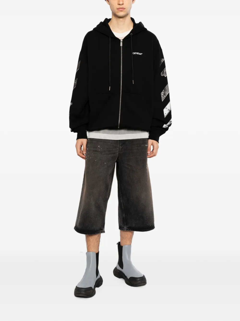 Off-White metal-arrow zip-up hoodie Zwart