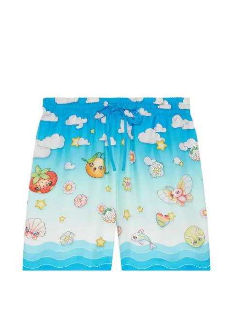 Casablanca Kawaii-motif silk twill shorts