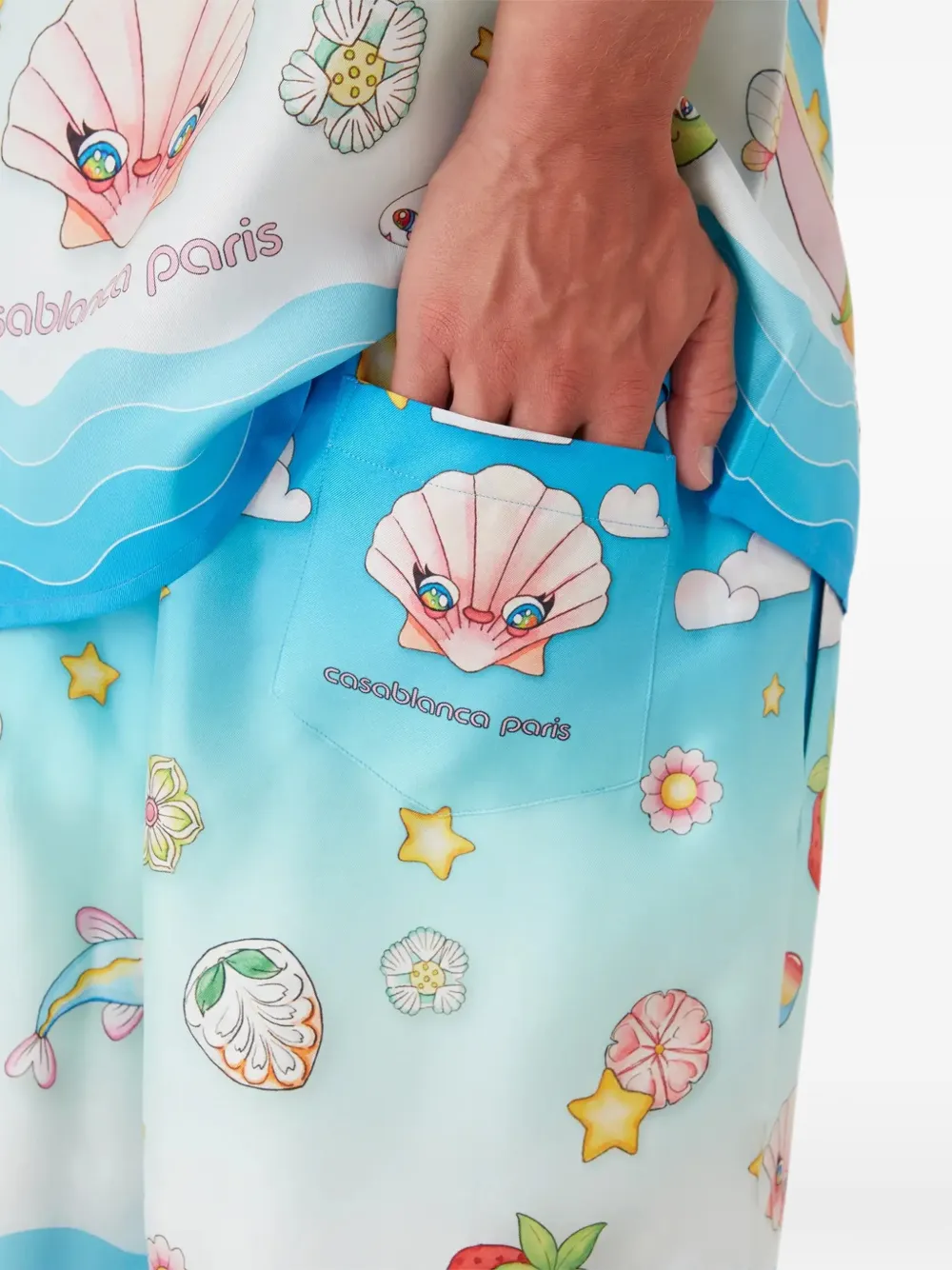Casablanca Zijden twill shorts met Kawaii-patroon Blauw