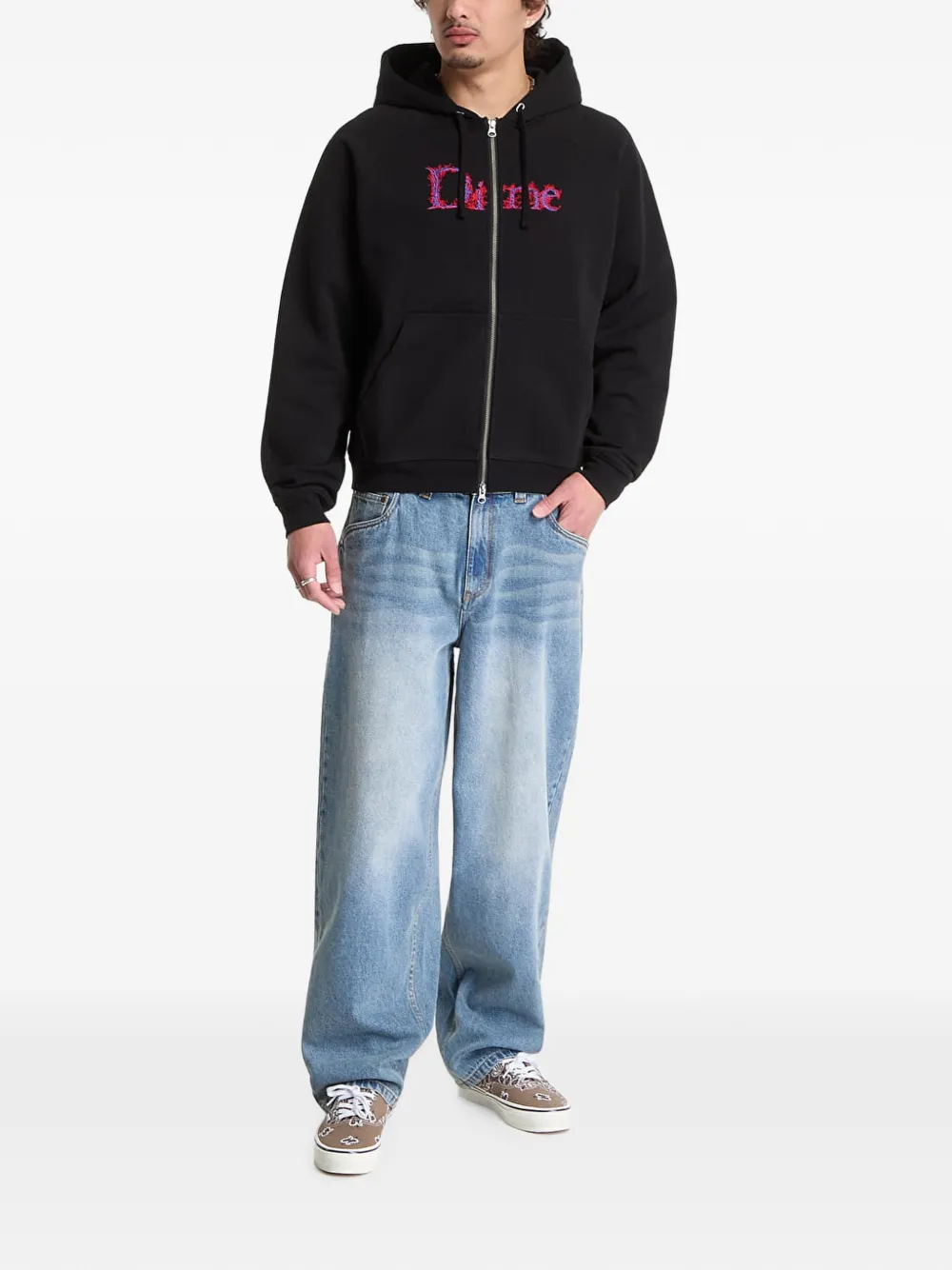 dime Veins hoodie met geborduurd logo Zwart