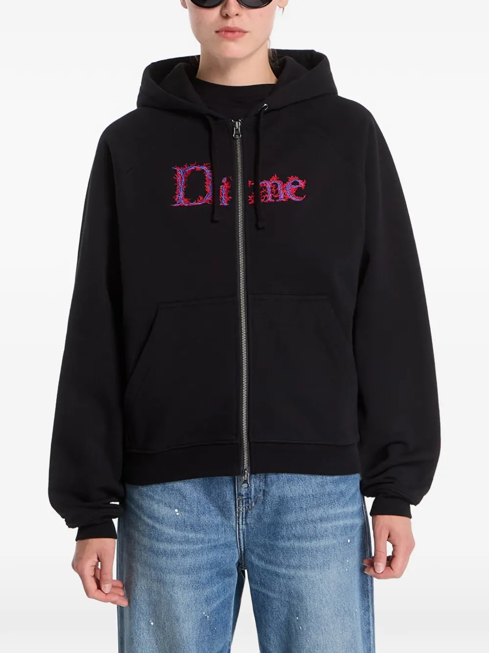 dime Veins hoodie met geborduurd logo Zwart