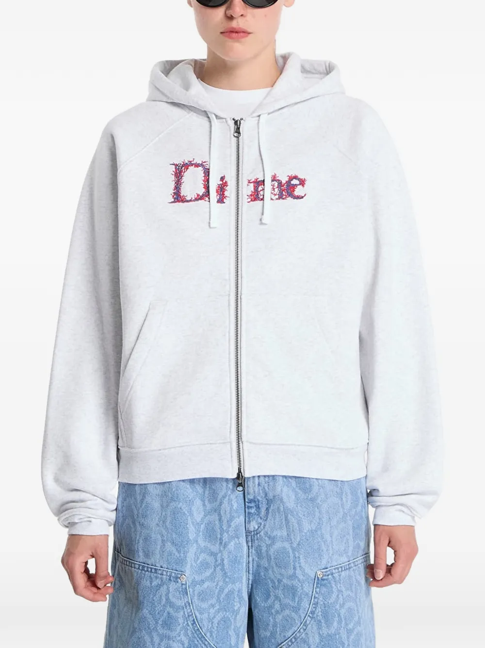 dime Veins hoodie met geborduurd logo Grijs