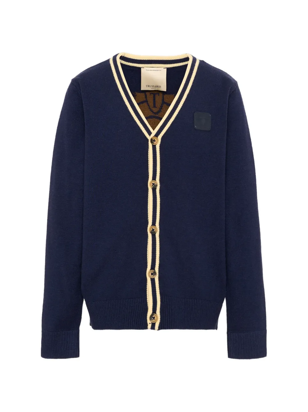 TRUSSARDI JUNIOR logo-patch striped-trim cardigan - Blu