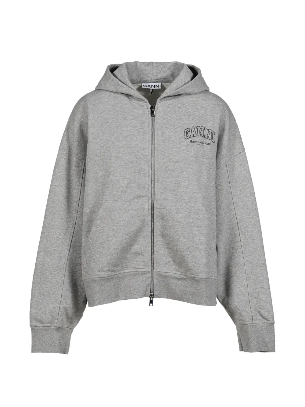 GANNI logo-print zip-up hoodie - Grigio