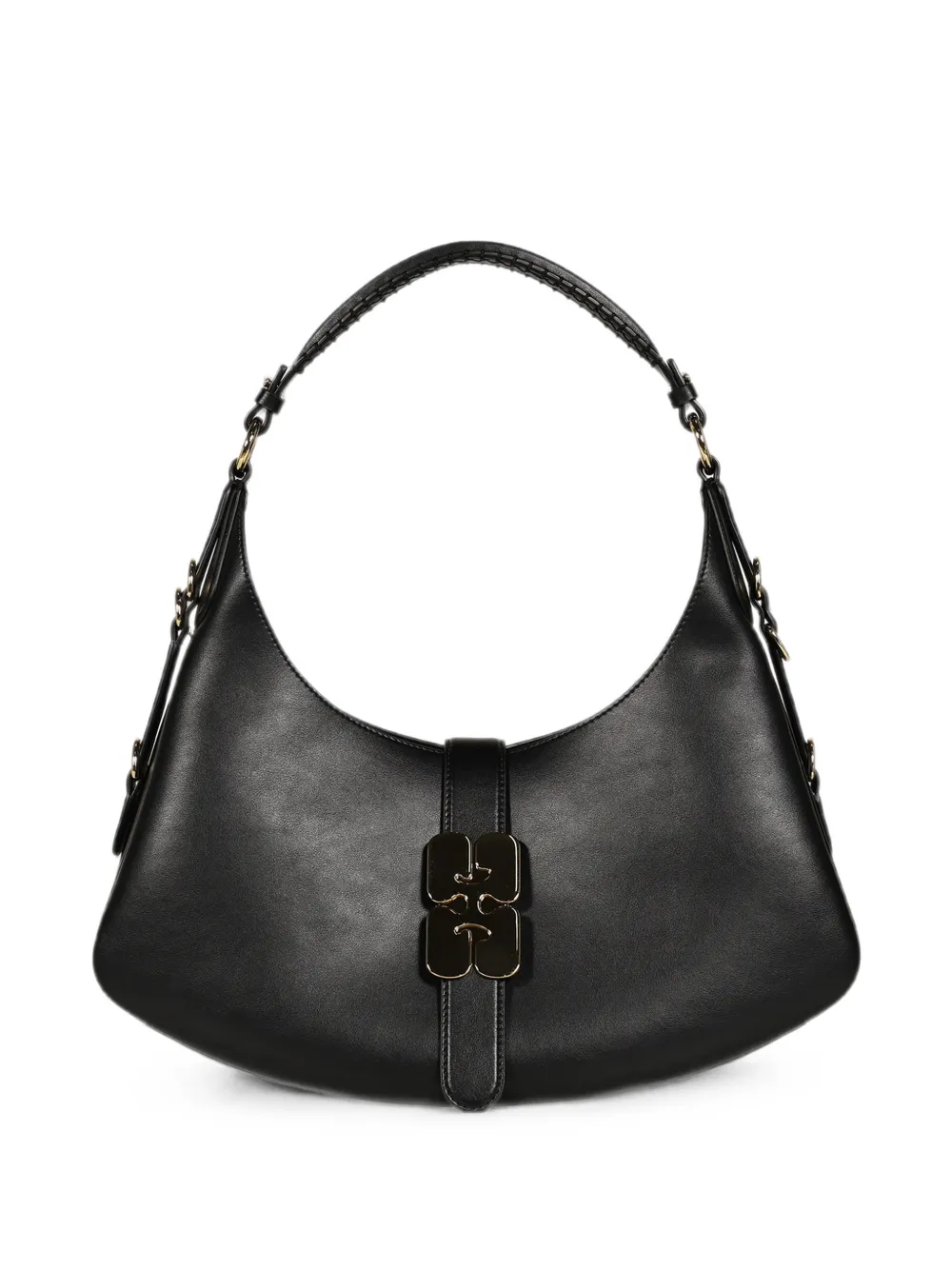 GANNI Kat logo-plaque curved shoulder bag - Nero