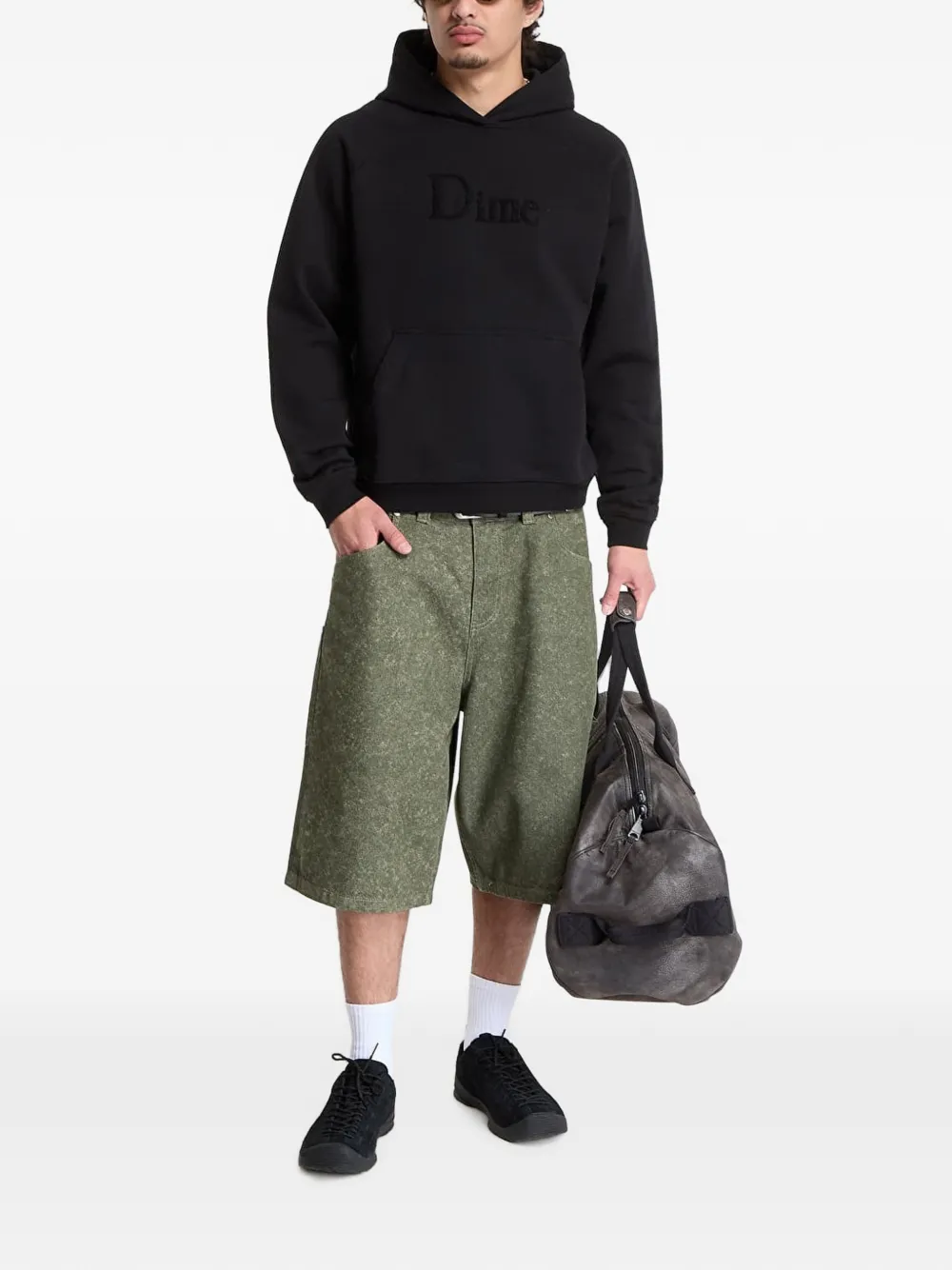 dime Raglan hoodie met geborduurd logo Zwart