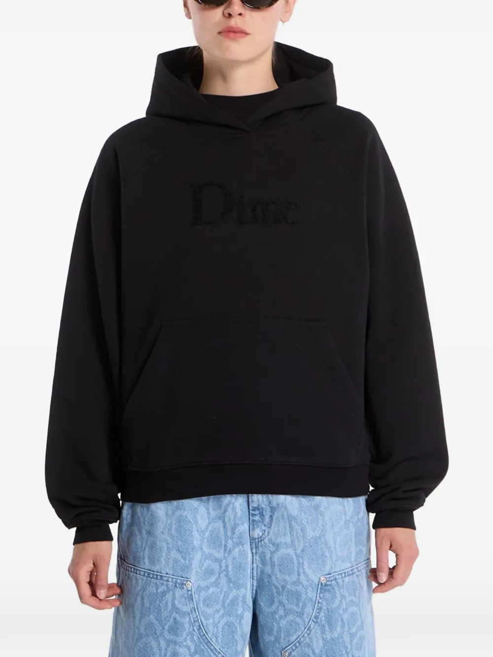 dime Raglan hoodie met geborduurd logo Zwart