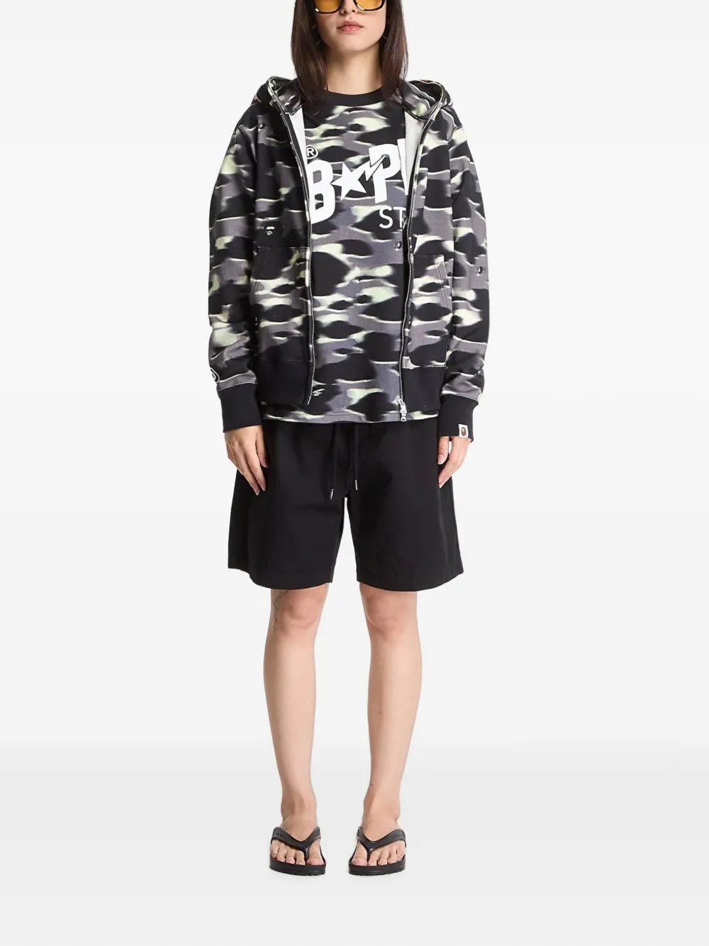 A BATHING APE Ruimvallende elastische shorts Zwart