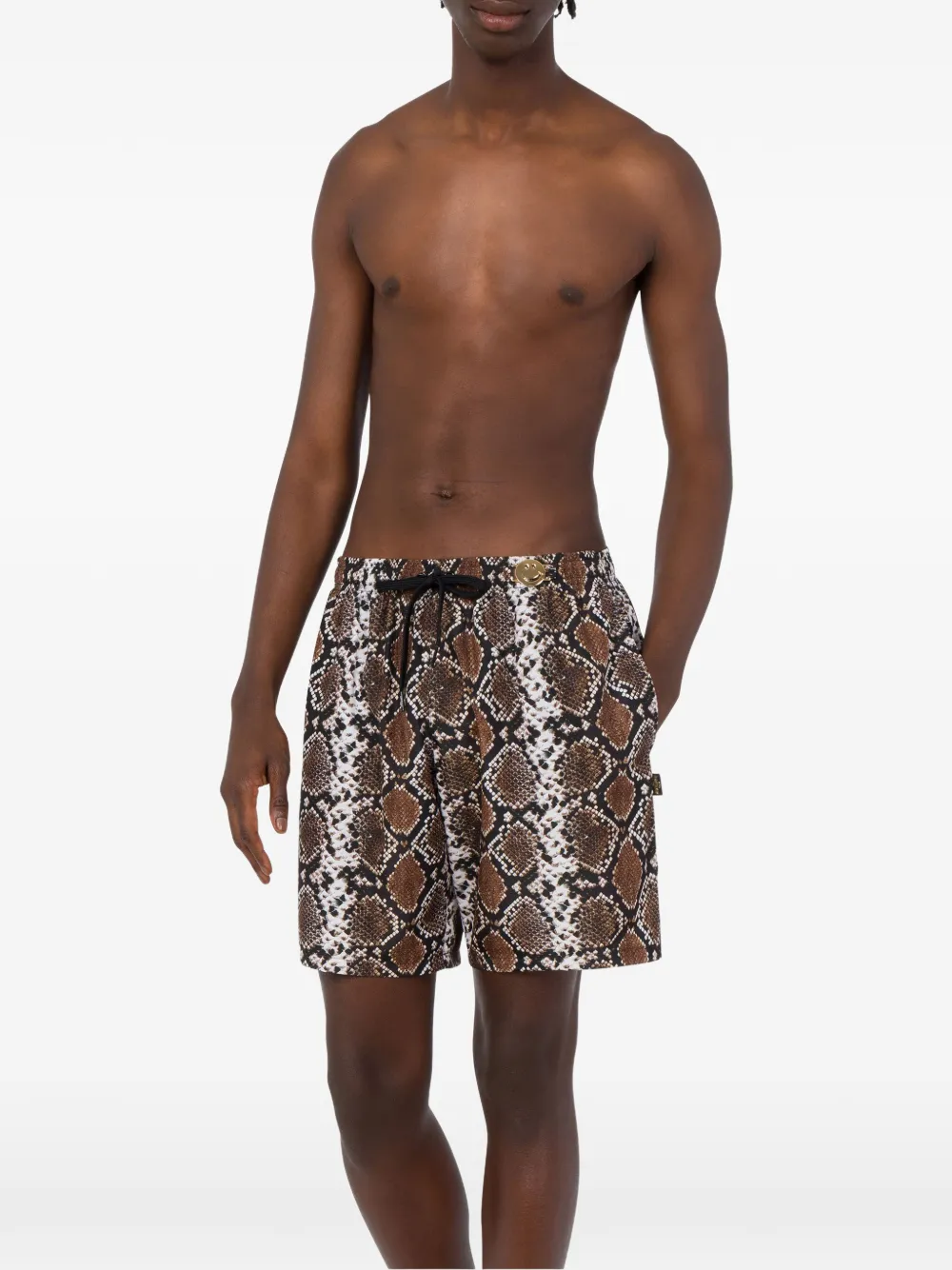 Moschino snakeskin-print Smiley swimming shorts Bruin