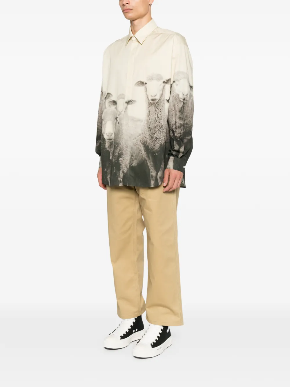 Moschino Overhemd met print en lange mouwen Beige