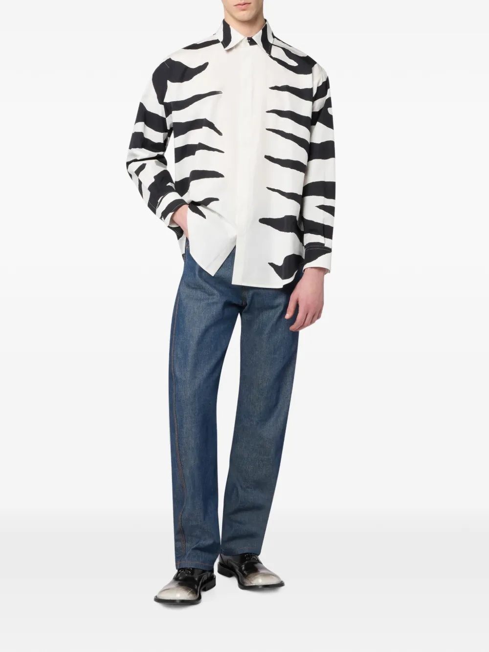 Moschino Gestreept shirt van katoen-popeline Wit