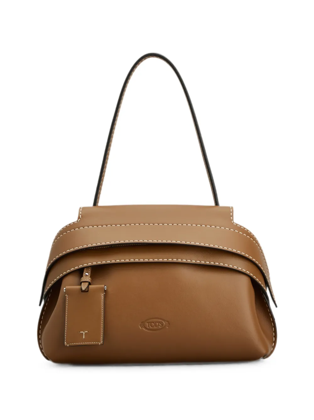 Tod's topstitched leather shoulder bag - Brown