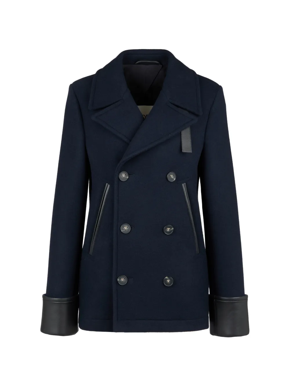 Tod's Peacoat In Wool With Inserts In Leather In Blue