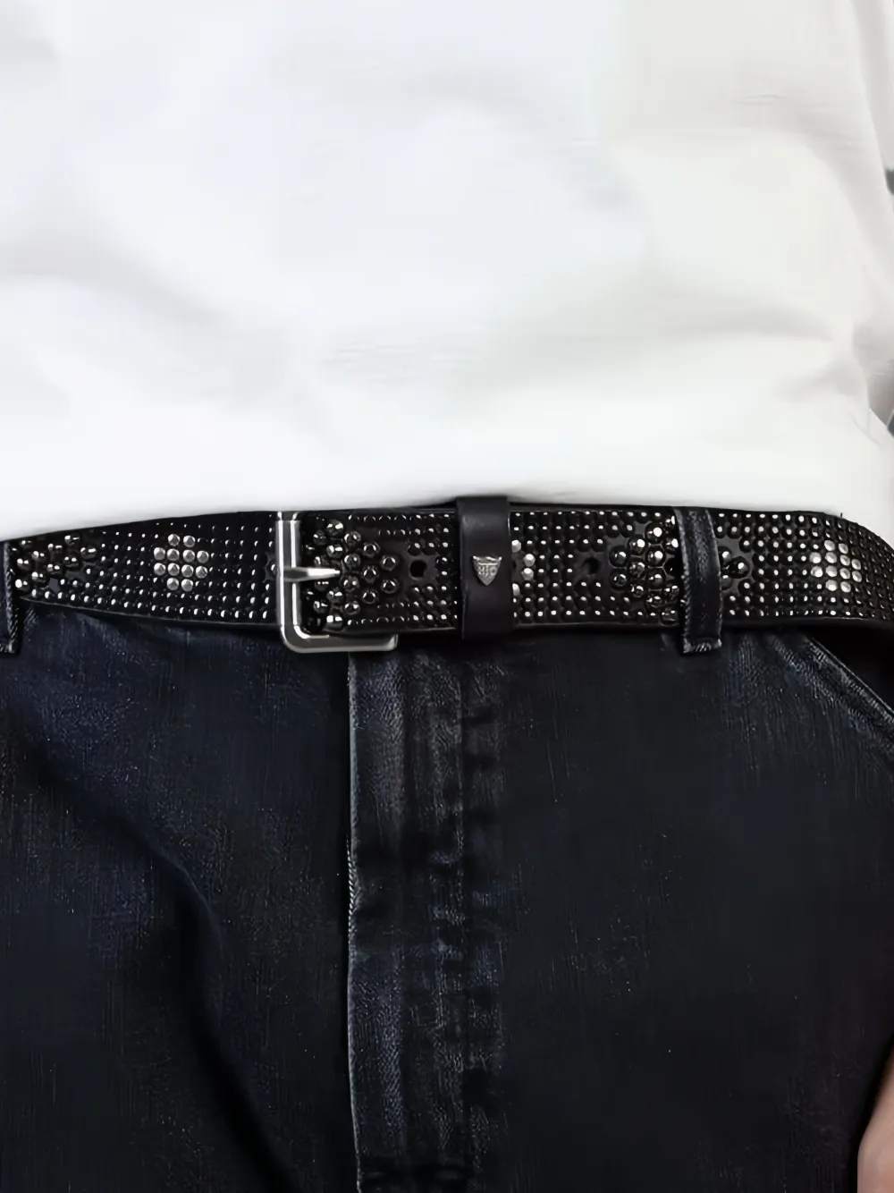 Htc Los Angeles Tory leren riem met studs Zwart