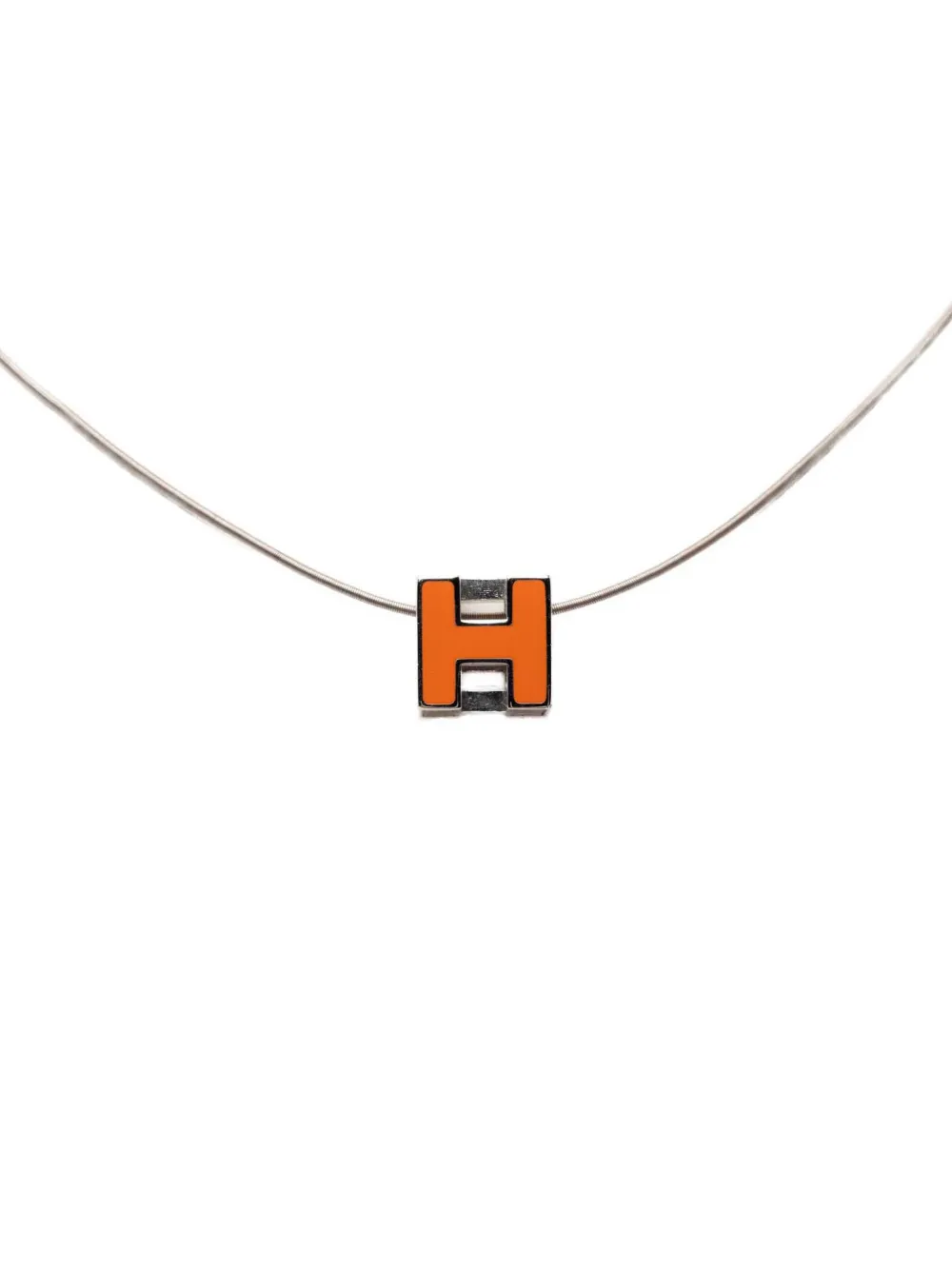 Hermès Pre-Owned 20th Century Palladium Plated Enamel Cage dH Cube Necklace costume necklace - Argento