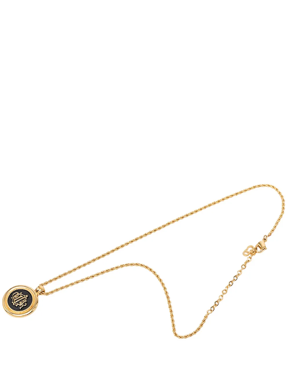 Christian Dior Pre-Owned 20th Century Gold Plated Enamel Logo Round Pendant Necklace costume necklace - Oro