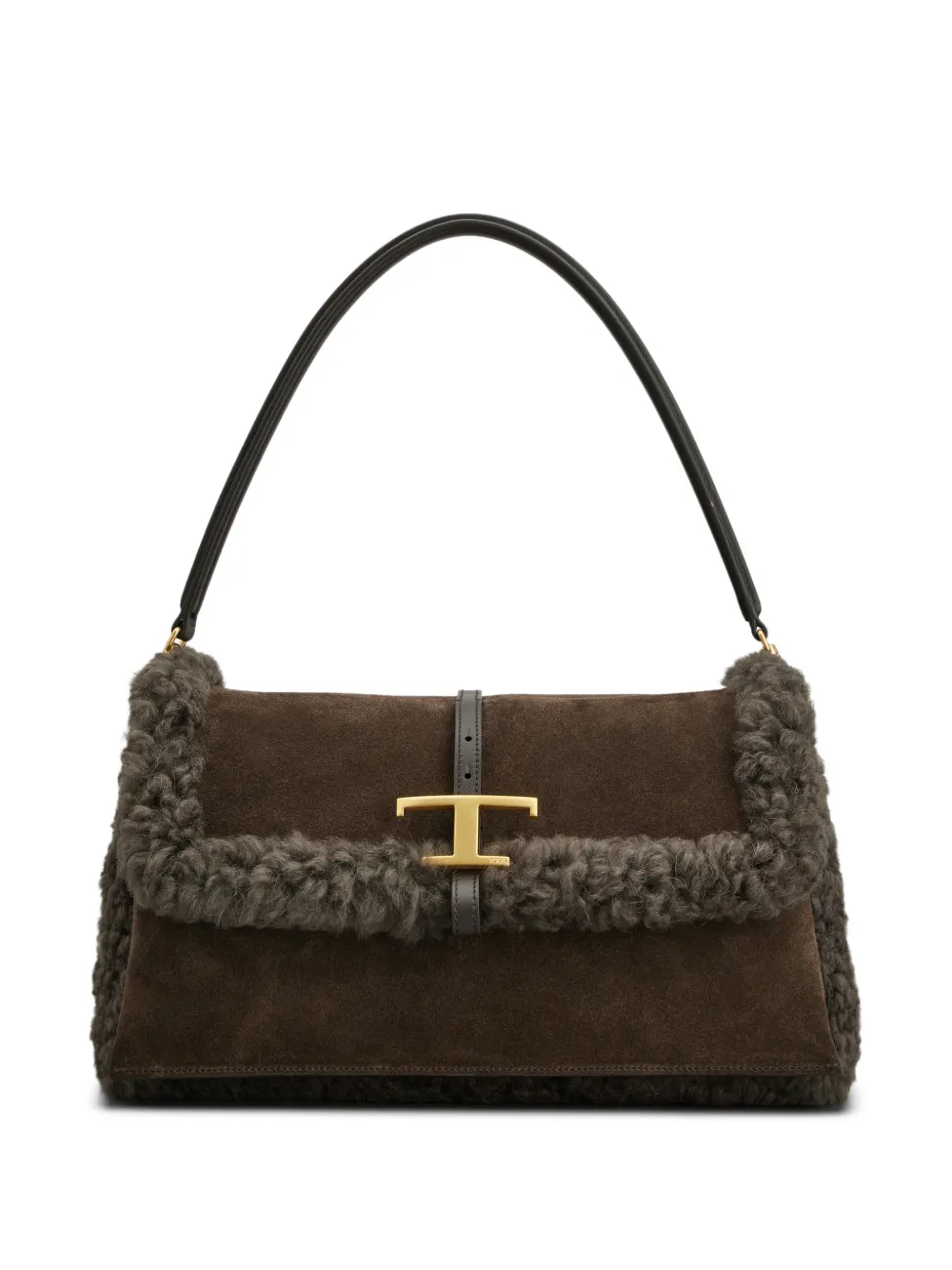Tod's Schultertasche mit Shearling-Besatz - Braun