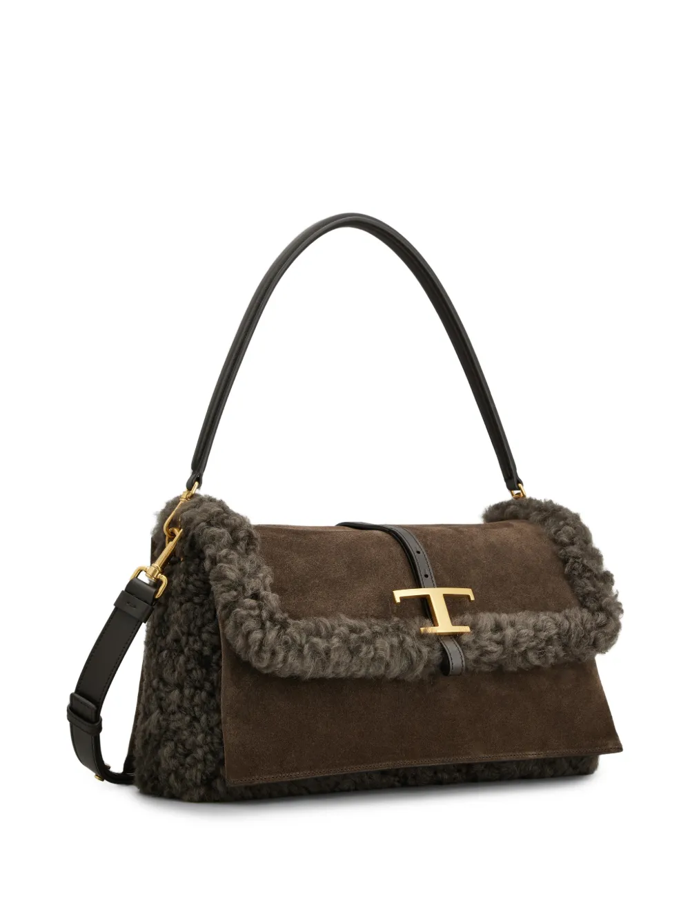 Tod's Suède schoudertas met lammy afwerking Bruin