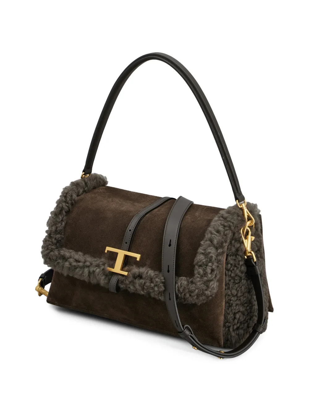 Tod's Suède schoudertas met lammy afwerking Bruin