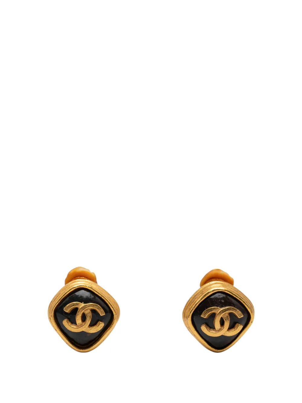 CHANEL Pre-Owned 1997 CC Gold Plated and Resin Rhombus Clip On Earrings costume earrings - Oro