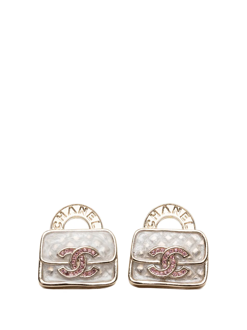 CHANEL Pre-Owned 2024 CC Gold Plated Strass Resin Top Handle Bag Bullet Back Earrings costume earrings - Oro