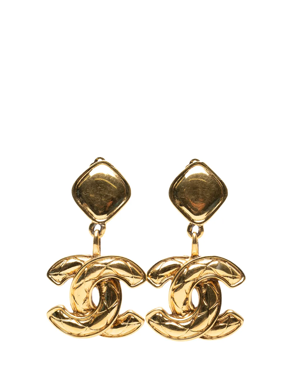 CHANEL Pre-Owned 1970-1980 CC Gold Plated Quilted Rhombus Clip On Earrings costume earrings - Oro