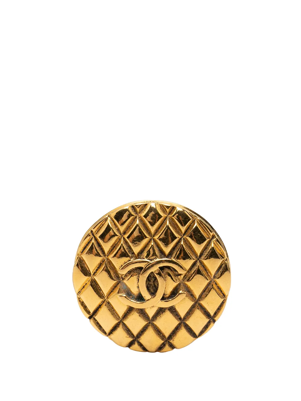 CHANEL Pre-Owned 1980-1990 CC Gold Plated Quilted Round Brooch costume brooch - Oro