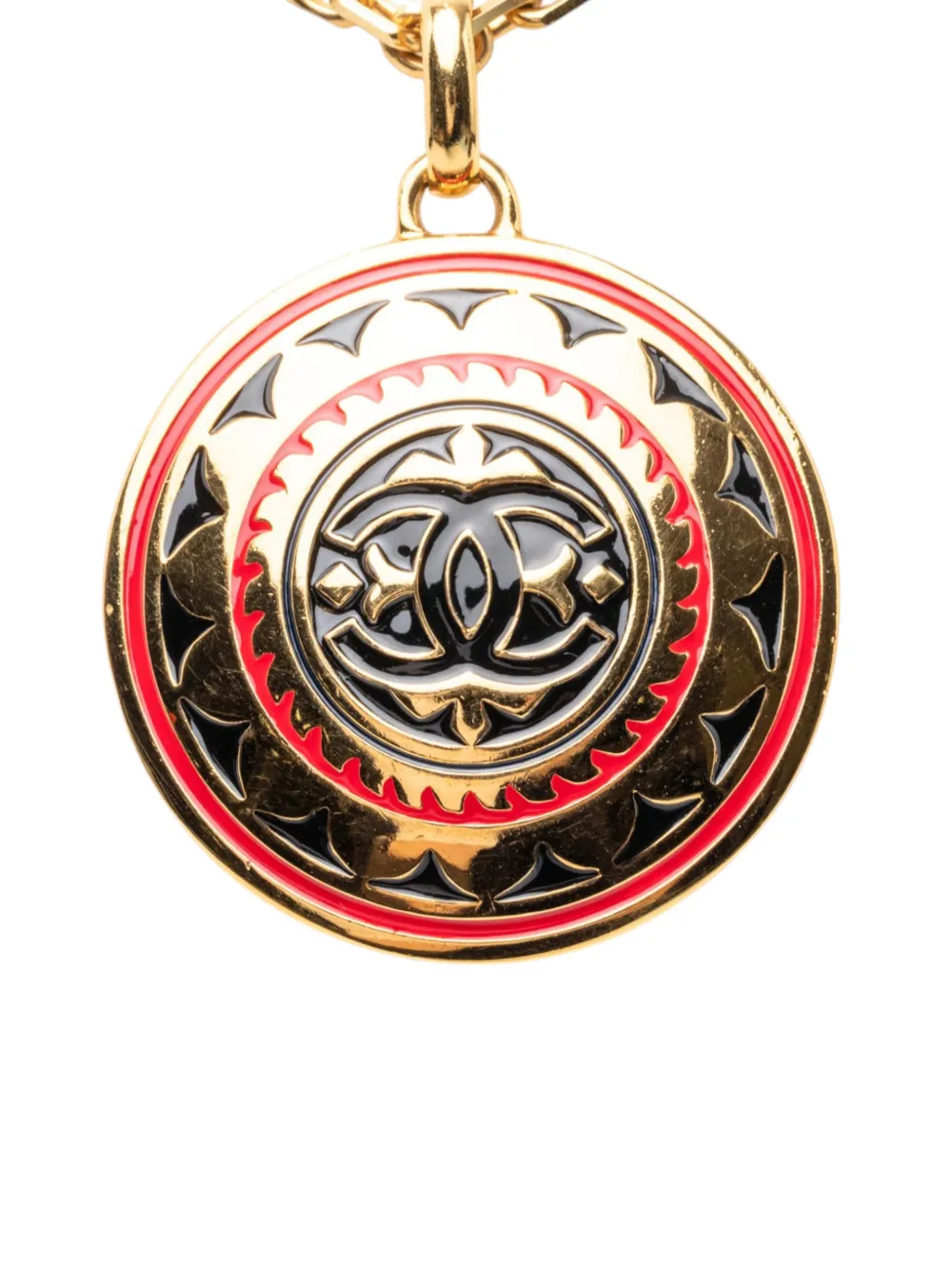 CHANEL Pre-Owned 1950-1970 CC Gold Plated Enamel Sun Medallion Pendant Necklace costume necklace - Oro