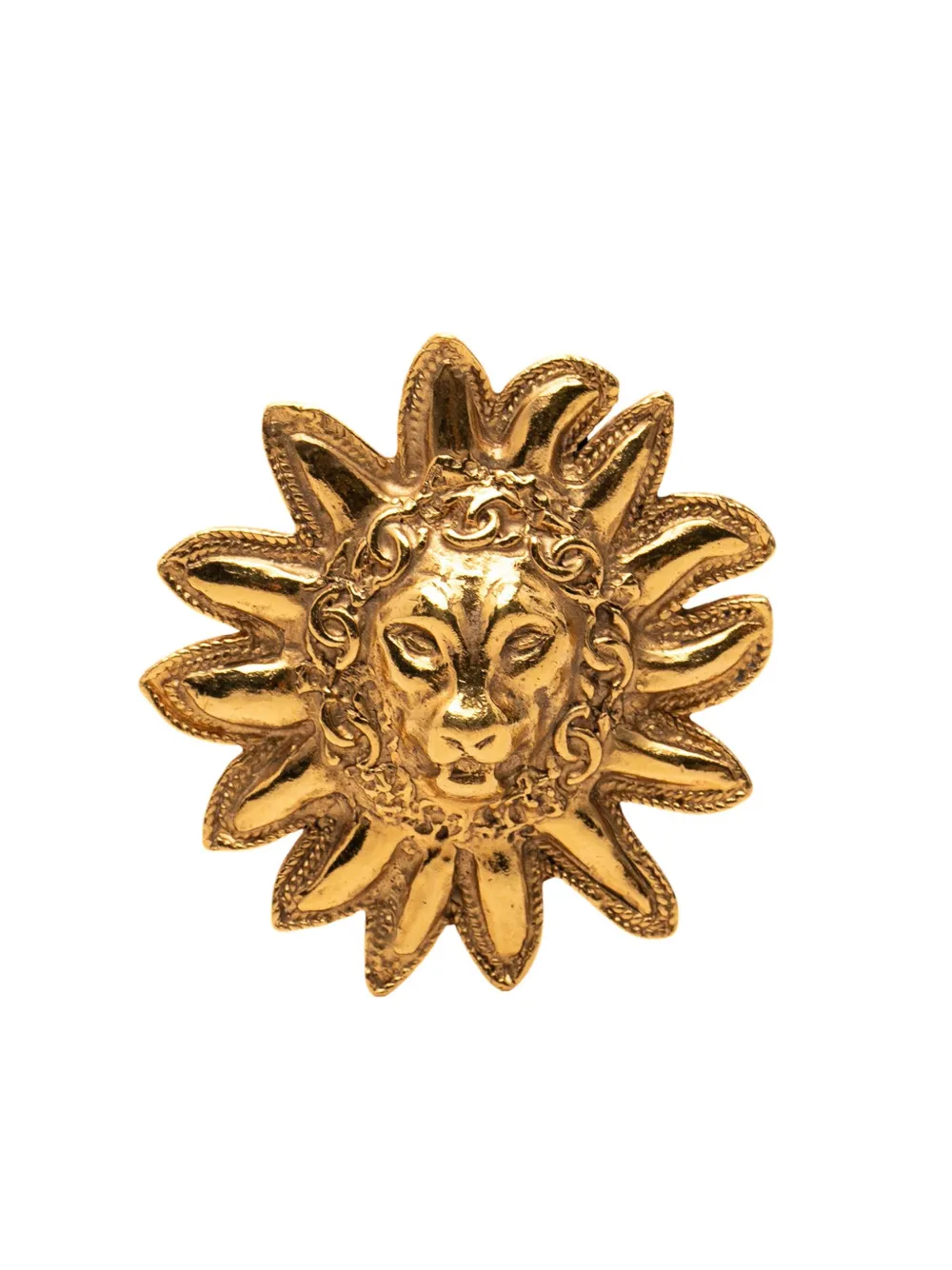 CHANEL Pre-Owned 1970-1980 CC Gold Plated Lion Head Sun Brooch costume brooch - Oro
