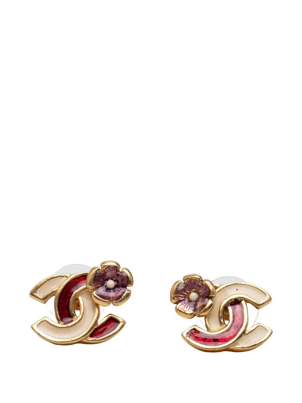 CHANEL Pre-Owned 2003 CC Gold Plated Bicolor Enamel Flower Bullet Back Earrings costume earrings - Oro